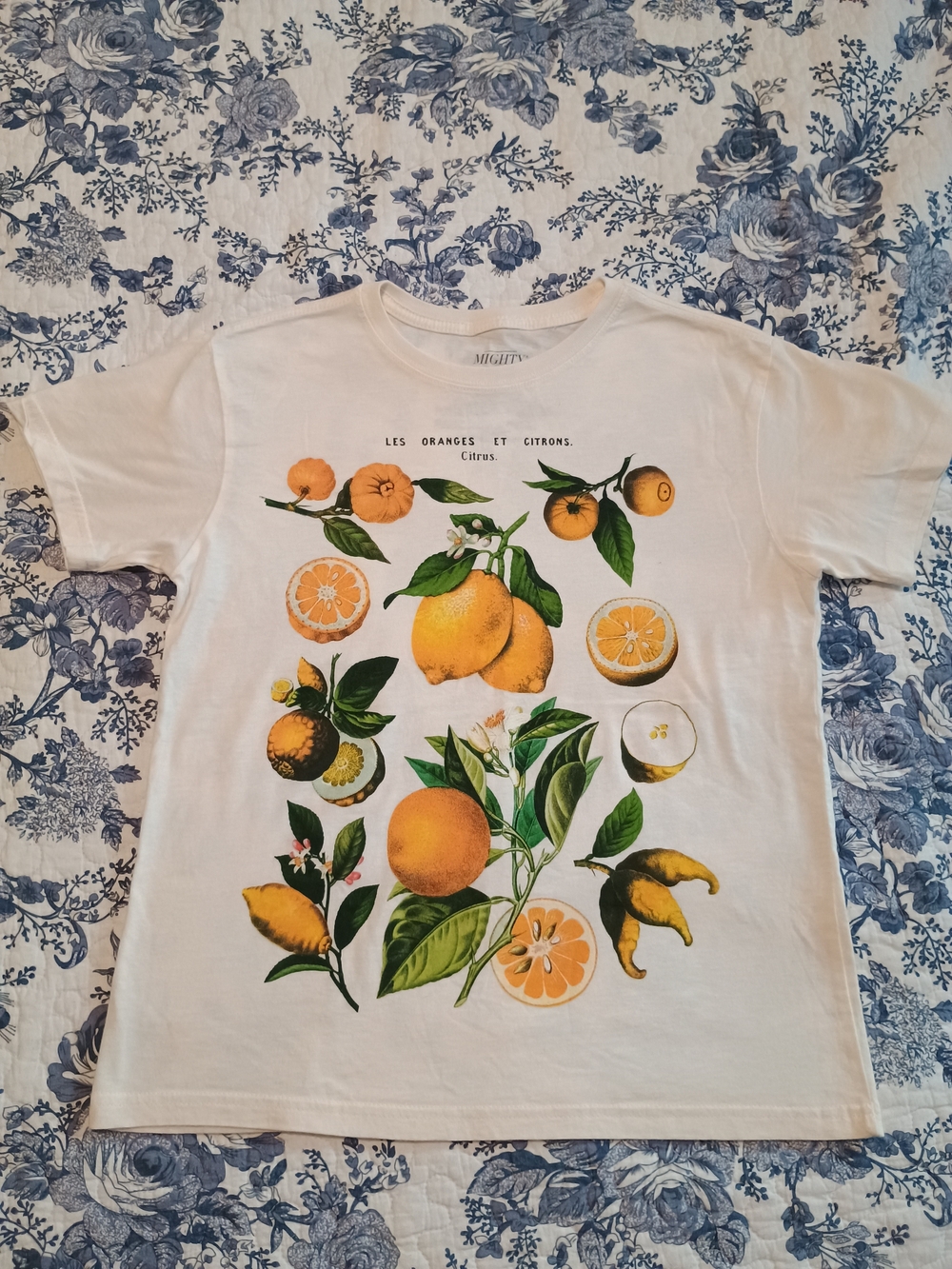 Mighty Fine Citrus Botanical Graphic Tee Small Orange Lemon Cottagecore T-Shirt